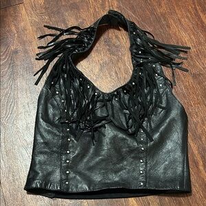 Black Fringe Studded Halter Camisole